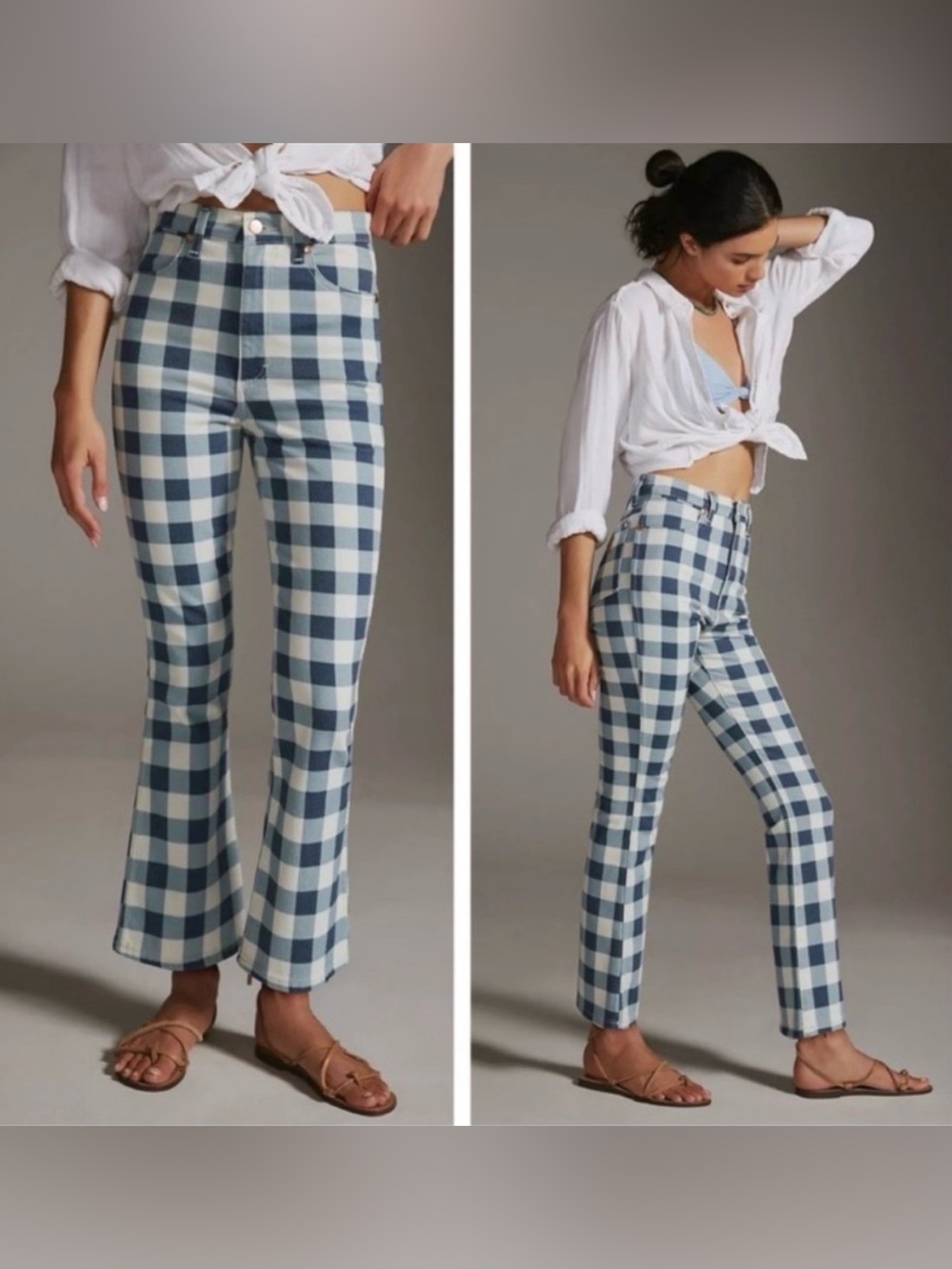 Wrangler Wrock 672 High Rise Flare Jeans in Blue & White Gingham